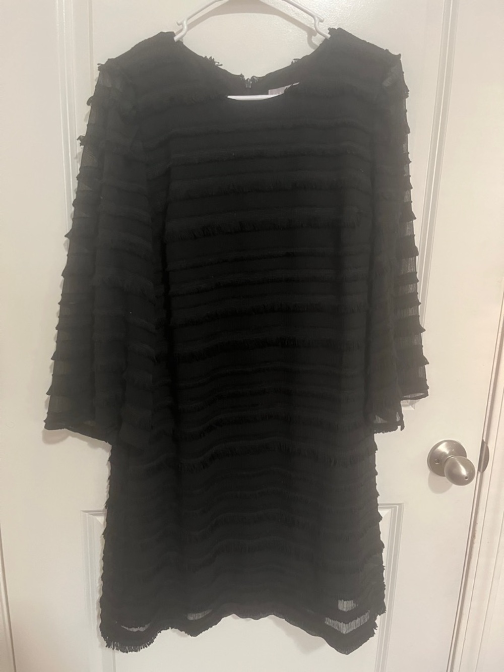 Chelsea28 Black Tiered Fringe Long Sleeve Dress